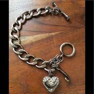Juicy Couture Vintage Bracelet, puffed rhinestone heart w/ J charm